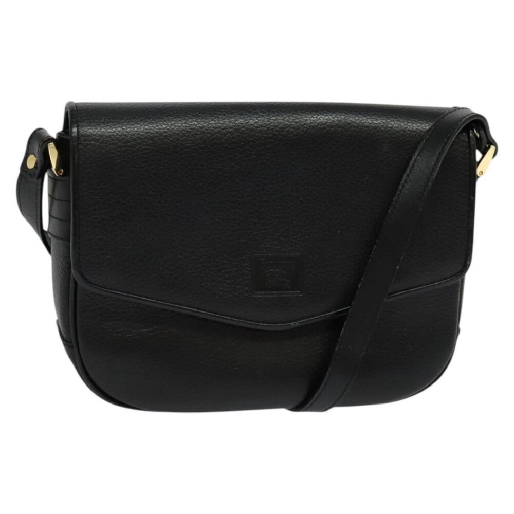 Authentic Burberrys Shoulder Bag Leather Black Gold